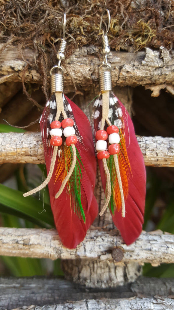 Feather (Red) Earrings