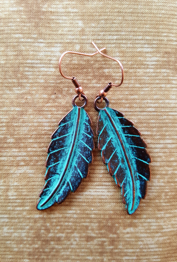 Earrings - Bronze Color / Turquoise Leaf
