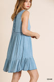Washed Sleeveless Dress with Lace Detail and Crisscross Back