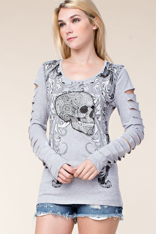 Vocal Skull Cut Long Sleeve Top