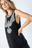 Vocal Sleeveless Eagle Wing Rhinestone Top