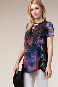 Vocal Navy/ Wine Rhinestone Lace Top