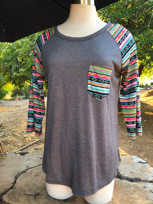 Gray 3/4 serape sleeve pocket top