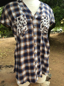 Plaid Animal print button down