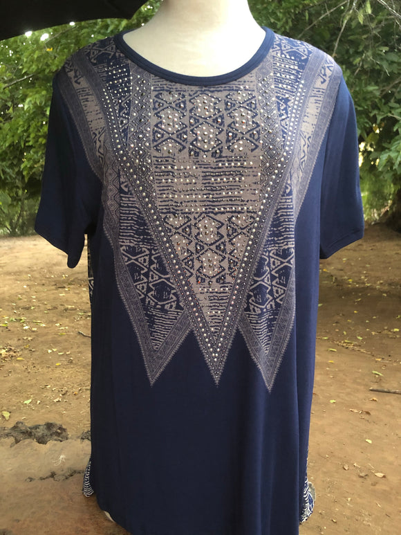 Blue Rhinestone plus size top