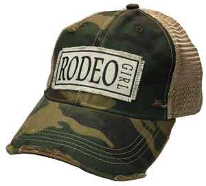 "Rodeo Girl" Distressed Camo Baseball Cap