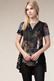 Vocal Navy/ Taupe Rhinestone Lace Top
